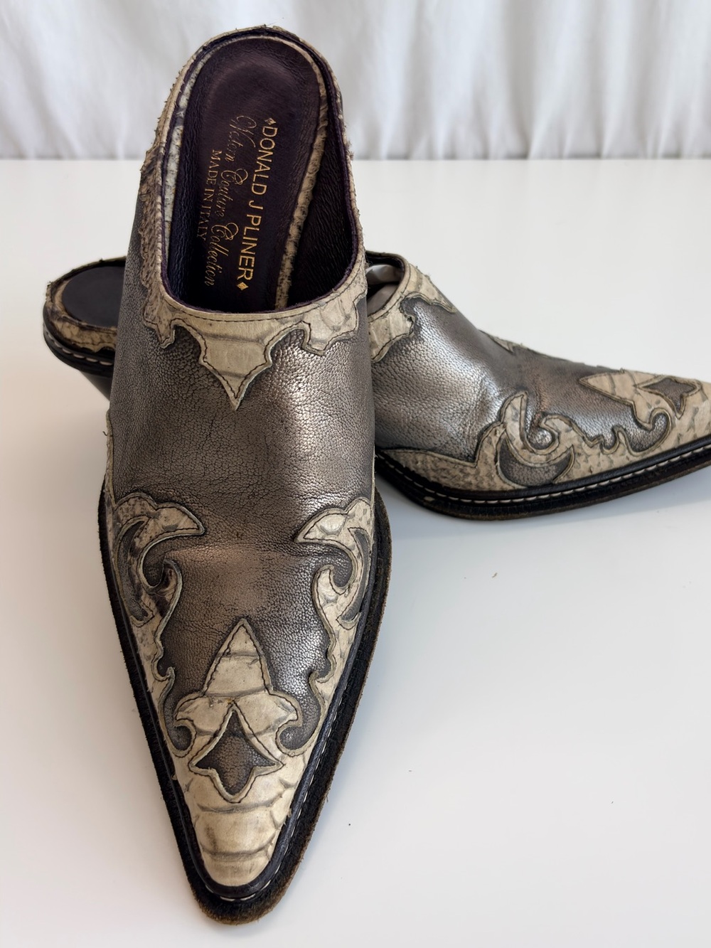 Donald J. Pliner Western Couture Collection Mule Metallic Gray Snakeskin 8M Y2K - Picture 7 of 17